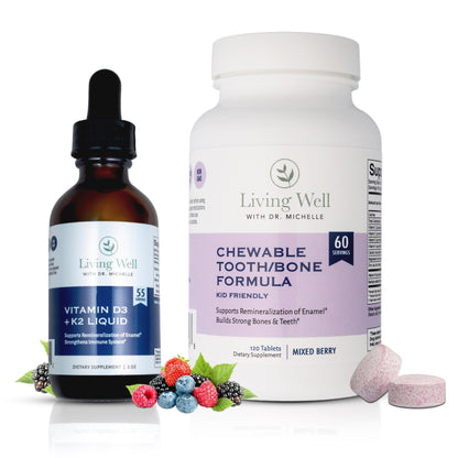 Kids Tooth & Bone Support Bundle | Chewable Calcium + D3 K2 & Liquid Vitamin D Supplement | Dentist-Developed | Strong Teeth, Enamel & Bone Health for Kids | Fluoride-Free, Non-GMO, Gluten-Free - dailyvitalstore