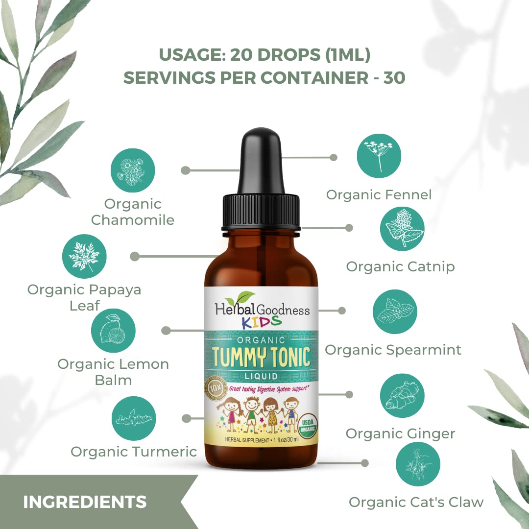 Kids Tummy Support Tonic Liquid Extract, Tasty Digestive System Support Supplement for Kids -1oz - Herbal Goodness - dailyvitalstore