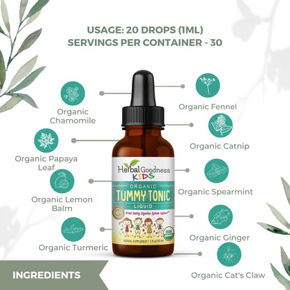 Kids Tummy Support Tonic Liquid Extract, Tasty Digestive System Support Supplement for Kids -1oz - Herbal Goodness - dailyvitalstore
