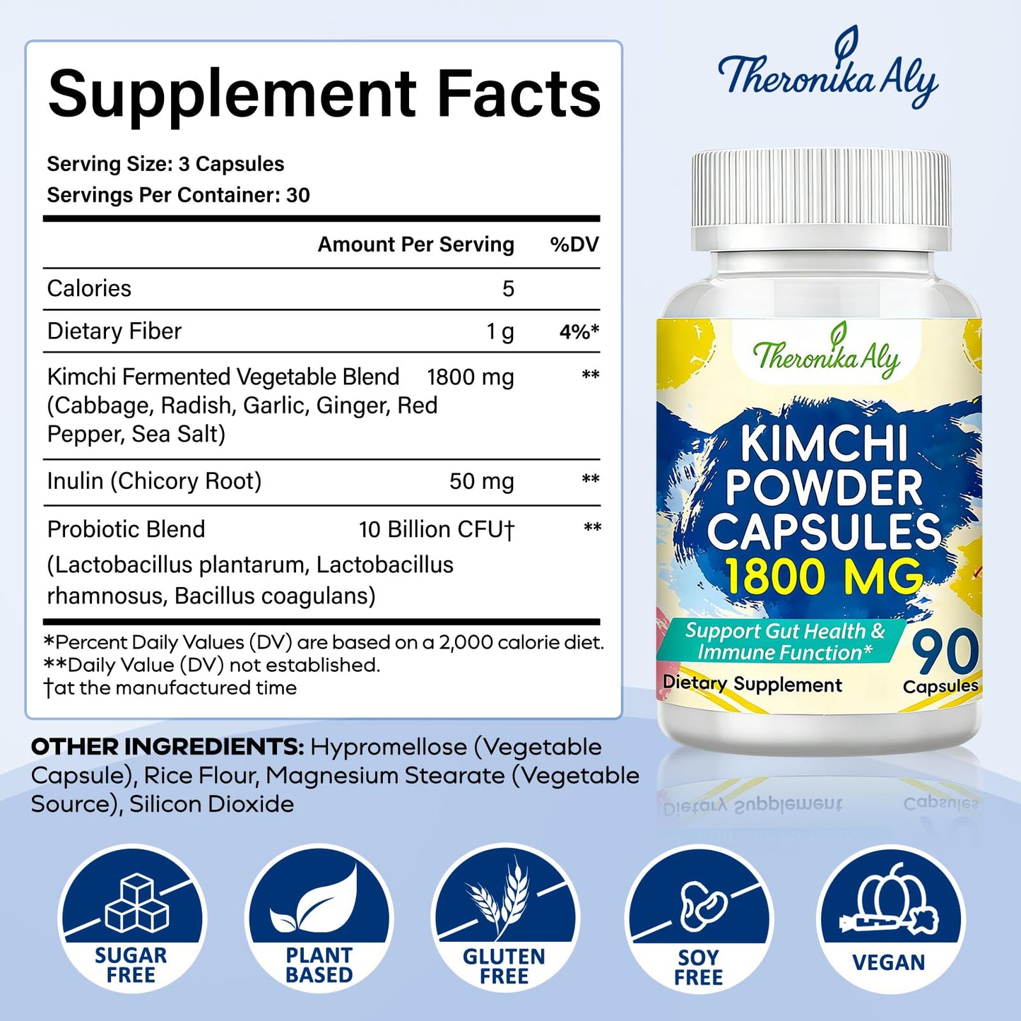 Kimchi Probiotic Capsules, Fermented Kimchi Powder with 10 Billion CFU Probiotics & Prebiotic Inulin, Gut Health & Digestive Support, Fermented Vegetable - dailyvitalstore