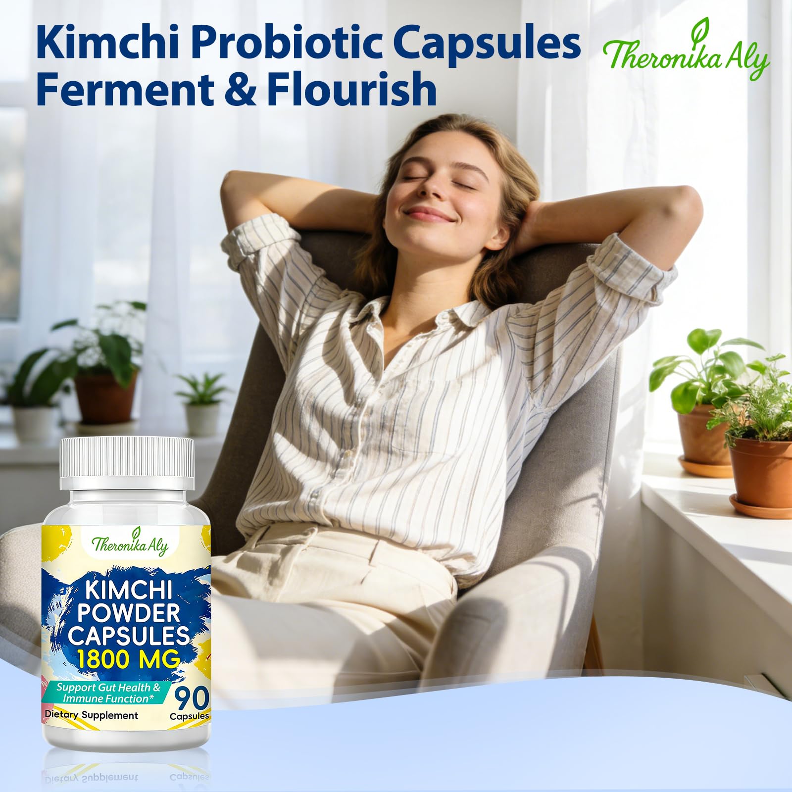 Kimchi Probiotic Capsules, Fermented Kimchi Powder with 10 Billion CFU Probiotics & Prebiotic Inulin, Gut Health & Digestive Support, Fermented Vegetable - dailyvitalstore