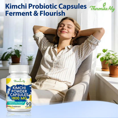 Kimchi Probiotic Capsules, Fermented Kimchi Powder with 10 Billion CFU Probiotics & Prebiotic Inulin, Gut Health & Digestive Support, Fermented Vegetable - dailyvitalstore