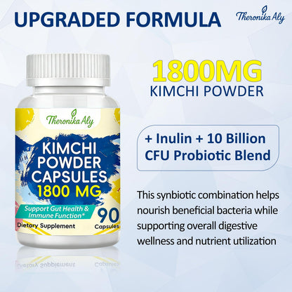 Kimchi Probiotic Capsules, Fermented Kimchi Powder with 10 Billion CFU Probiotics & Prebiotic Inulin, Gut Health & Digestive Support, Fermented Vegetable - dailyvitalstore
