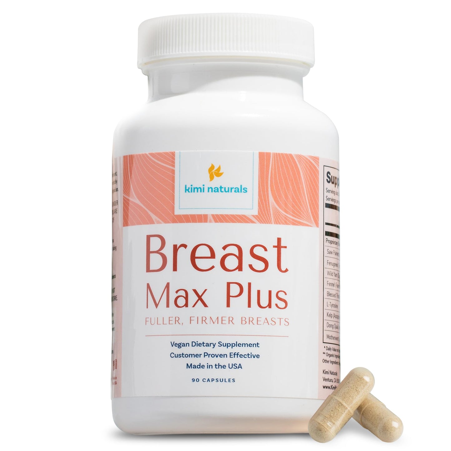 KIMI Naturals Breast Max Plus - Breast Enhancement Pills | Breast Enlargement Supplements with Fenugreek, Breast Growth, Supports Breast Firmness | 90 Capsules - dailyvitalstore