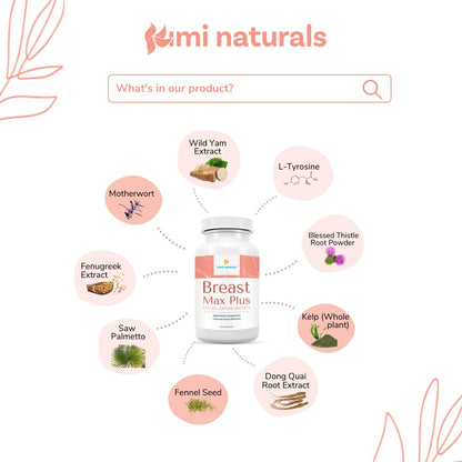 KIMI Naturals Breast Max Plus - Breast Enhancement Pills | Breast Enlargement Supplements with Fenugreek, Breast Growth, Supports Breast Firmness | 90 Capsules - dailyvitalstore