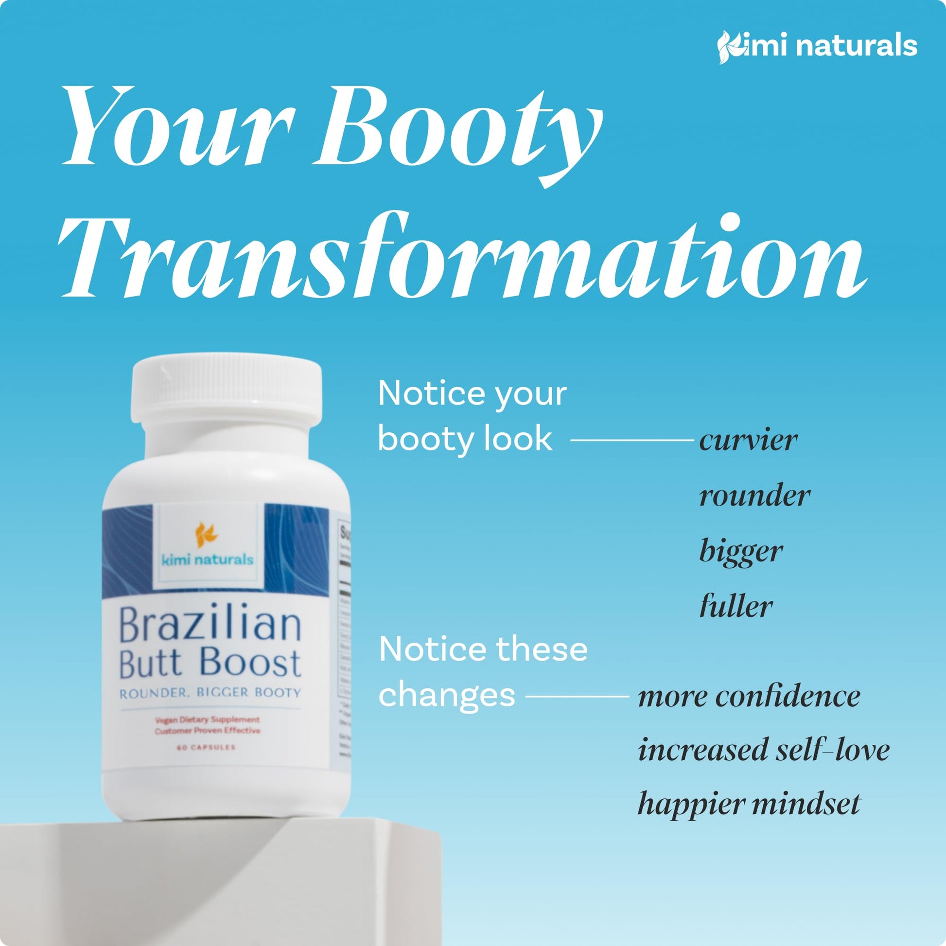 Kimi Naturals Butt Enhancer Pills - Tightening and Butt Lifting Supplements for Bigger Booty and Curvy Hips - Fast Growth Bum Enhancement 60 Capsules - dailyvitalstore