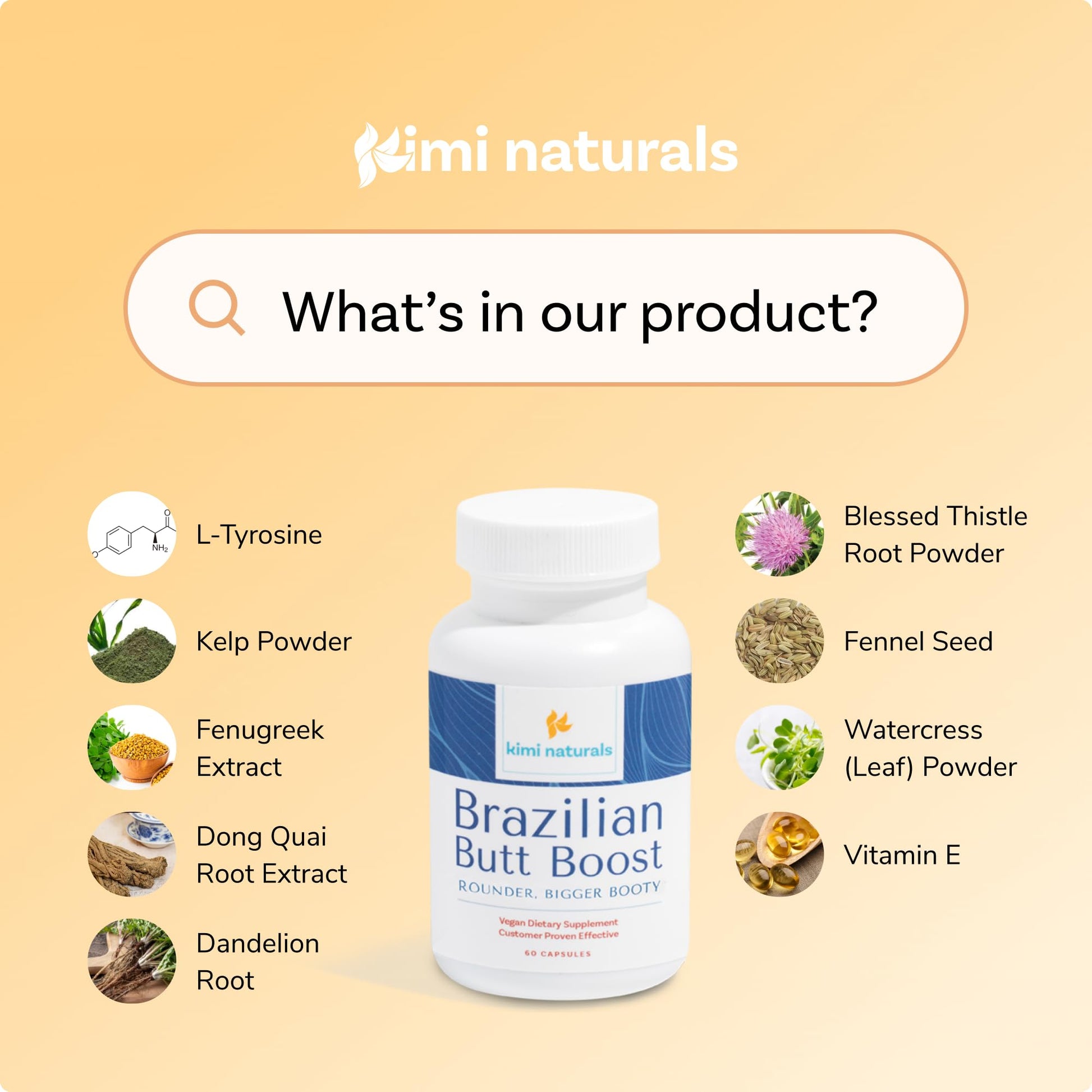 Kimi Naturals Butt Enhancer Pills - Tightening and Butt Lifting Supplements for Bigger Booty and Curvy Hips - Fast Growth Bum Enhancement 60 Capsules - dailyvitalstore