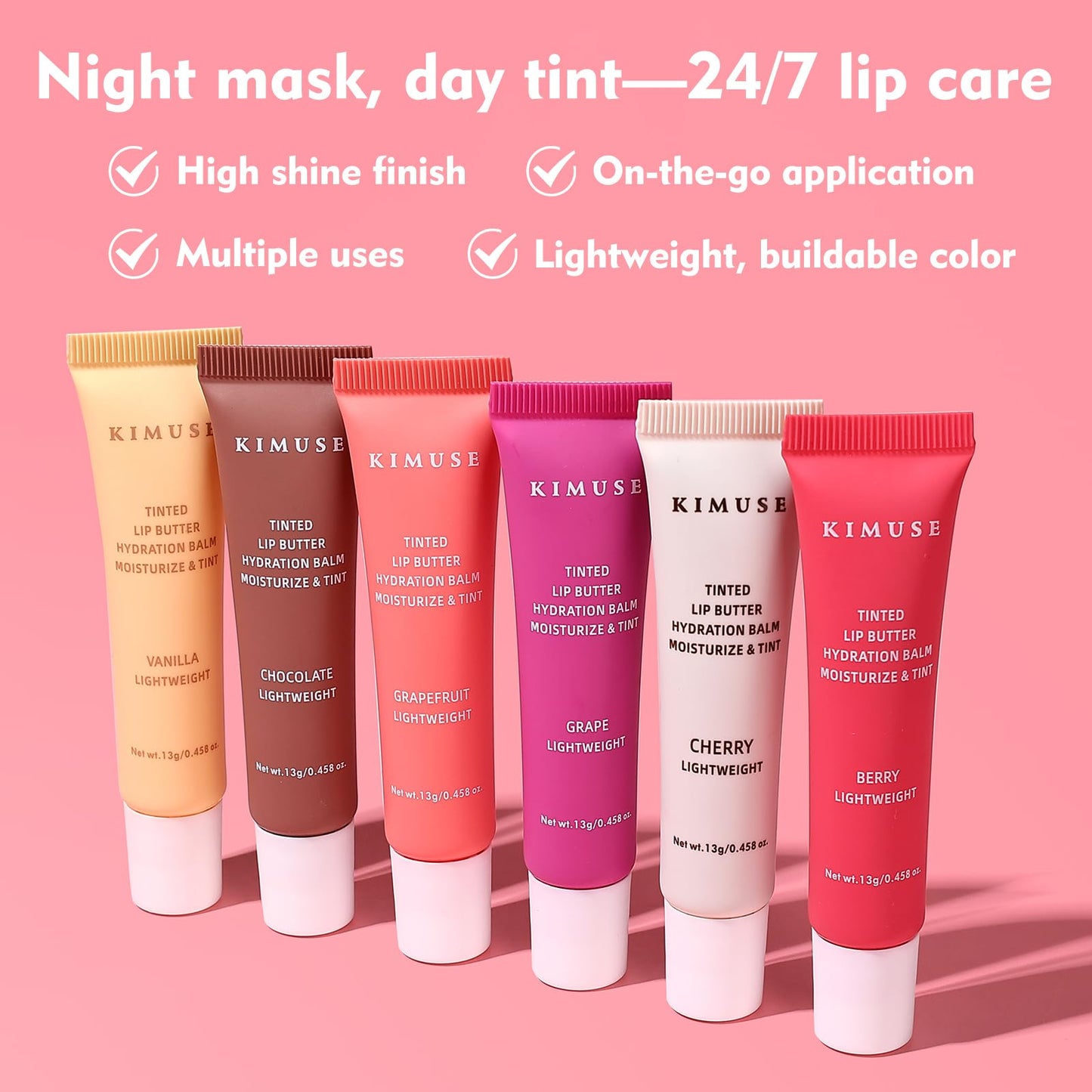 KIMUSE 6 Pcs Tinted Lip Butter Hydration Balm Set, 6 Flavored Shades Hydrating Plumping Gloss with Hyaluronic Acid & Vitamin E, Sheer Tint, Non-Sticky | Vegan Lip Care Makeup for Dry Lips & Daily - dailyvitalstore