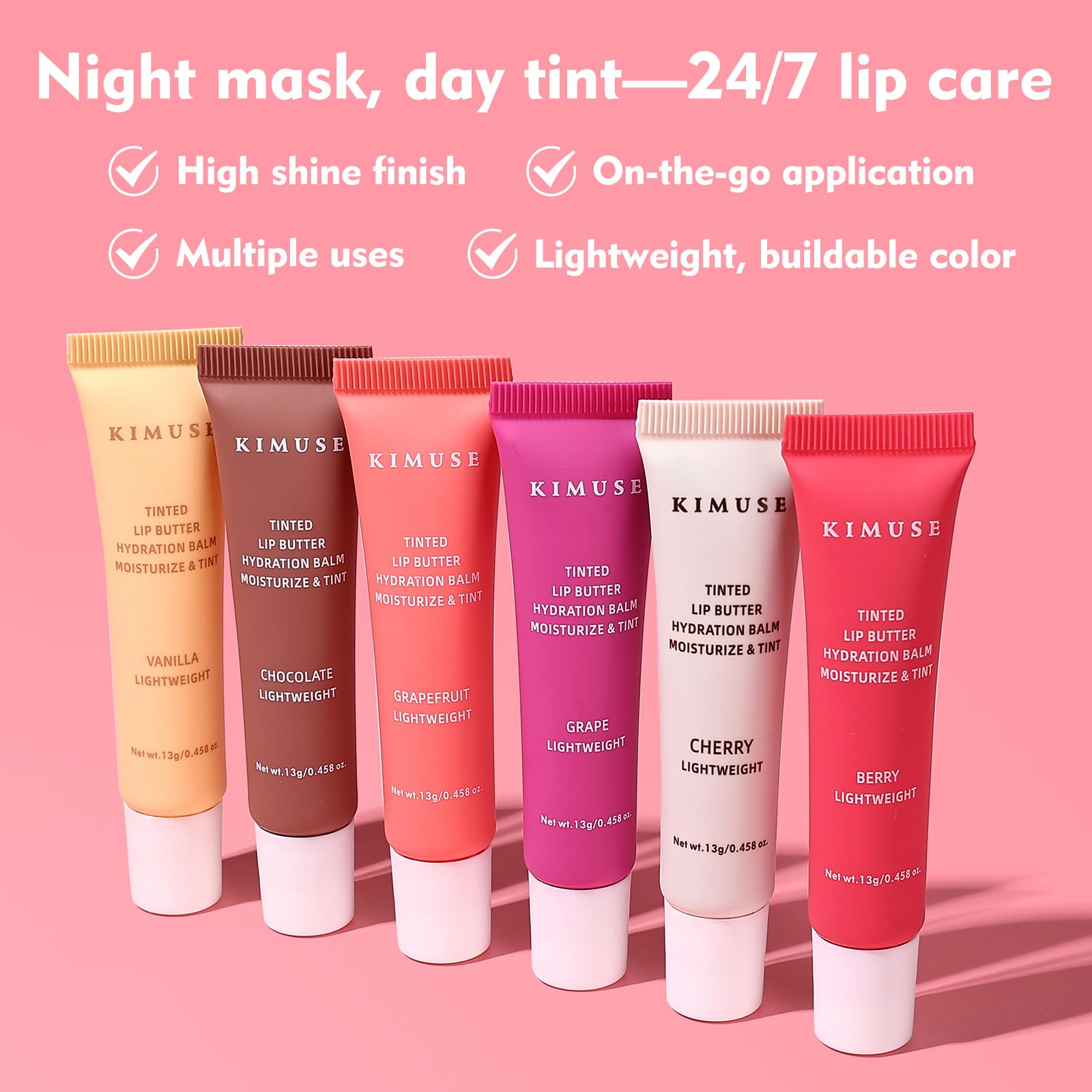 KIMUSE 6 Pcs Tinted Lip Butter Hydration Balm Set, 6 Flavored Shades Hydrating Plumping Gloss with Hyaluronic Acid & Vitamin E, Sheer Tint, Non-Sticky | Vegan Lip Care Makeup for Dry Lips & Daily - dailyvitalstore