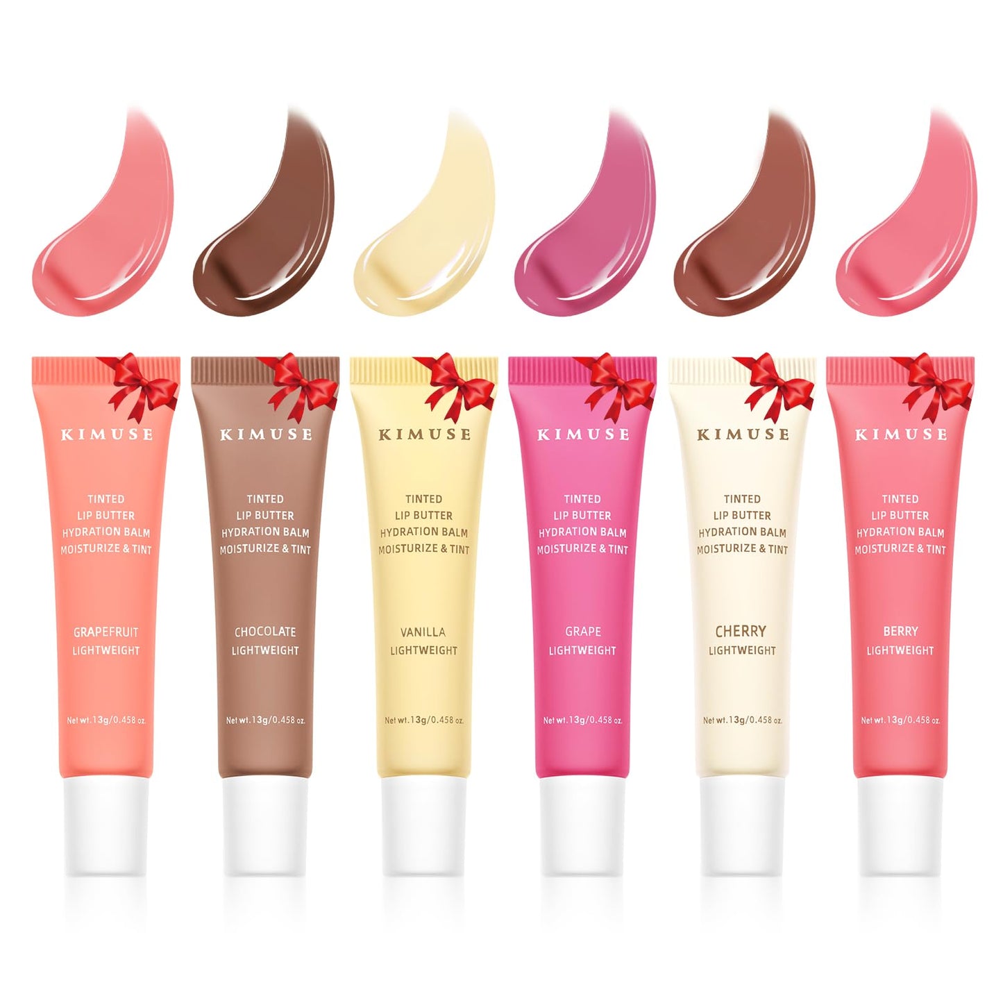 KIMUSE 6 Pcs Tinted Lip Butter Hydration Balm Set, 6 Flavored Shades Hydrating Plumping Gloss with Hyaluronic Acid & Vitamin E, Sheer Tint, Non-Sticky | Vegan Lip Care Makeup for Dry Lips & Daily - dailyvitalstore