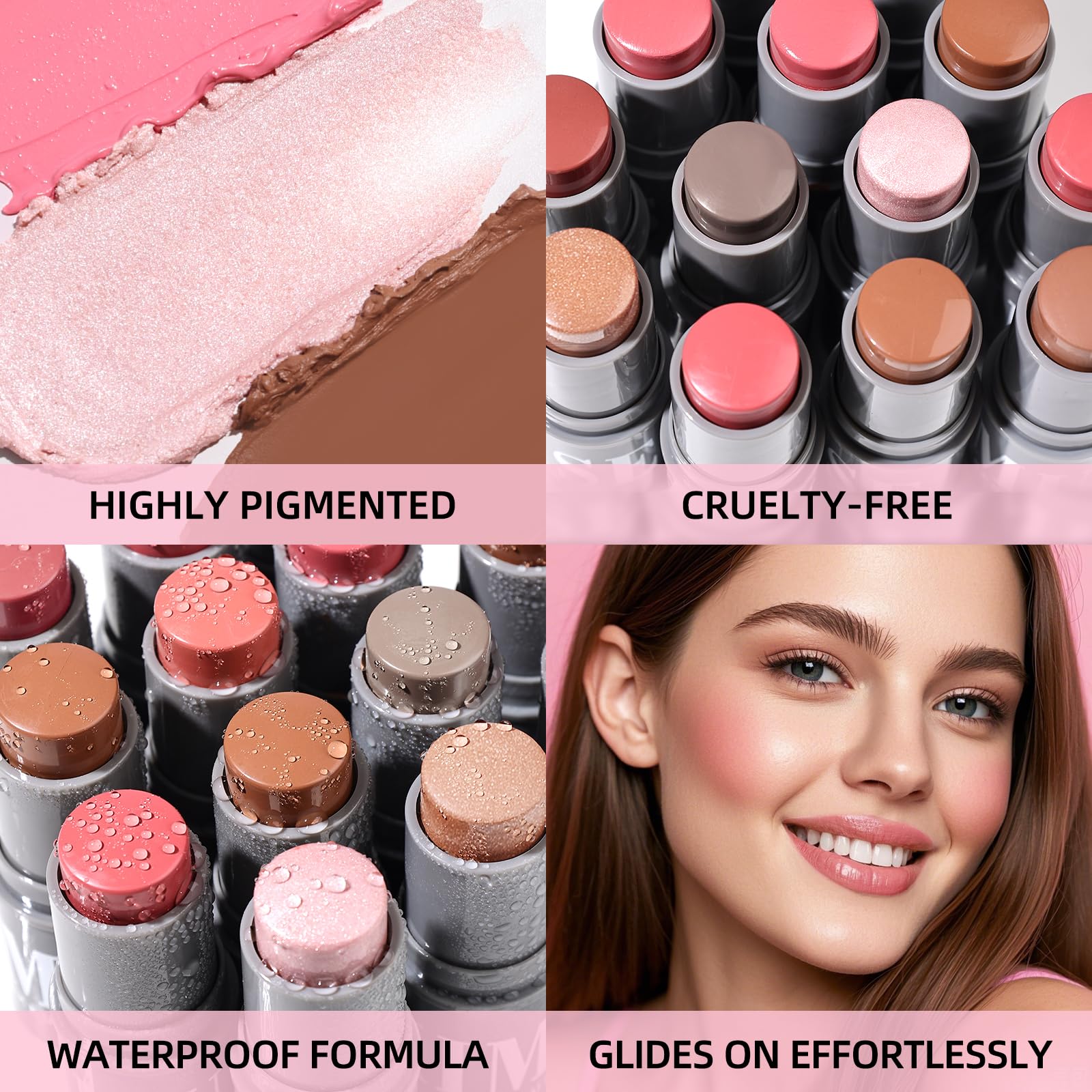 KIMUSE Cream Contour Stick Duo, Cream Blush Stick, Bronzer Shaping Stick, Creamy, Highly Pigmented, Long Lasting, Vegan Face Make Up Sticks - dailyvitalstore