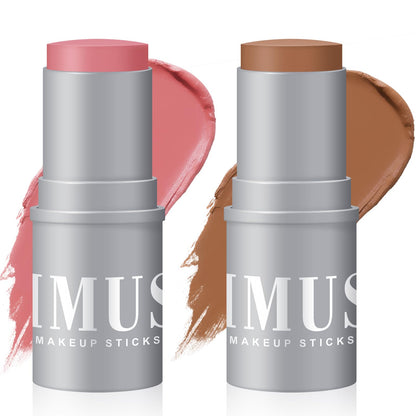KIMUSE Cream Contour Stick Duo, Cream Blush Stick, Bronzer Shaping Stick, Creamy, Highly Pigmented, Long Lasting, Vegan Face Make Up Sticks - dailyvitalstore