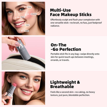KIMUSE Cream Contour Stick Duo, Cream Blush Stick, Bronzer Shaping Stick, Creamy, Highly Pigmented, Long Lasting, Vegan Face Make Up Sticks - dailyvitalstore