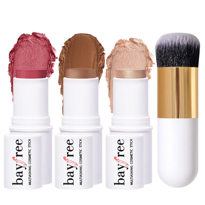 KIMUSE Face Sticks Trio, Cream Blush Stick & Highlighter Stick & Contour Stick for Sculpt the Cheeks, Long Lasting Cream Contour Stick Trio for Face Makeup, with Brush - dailyvitalstore