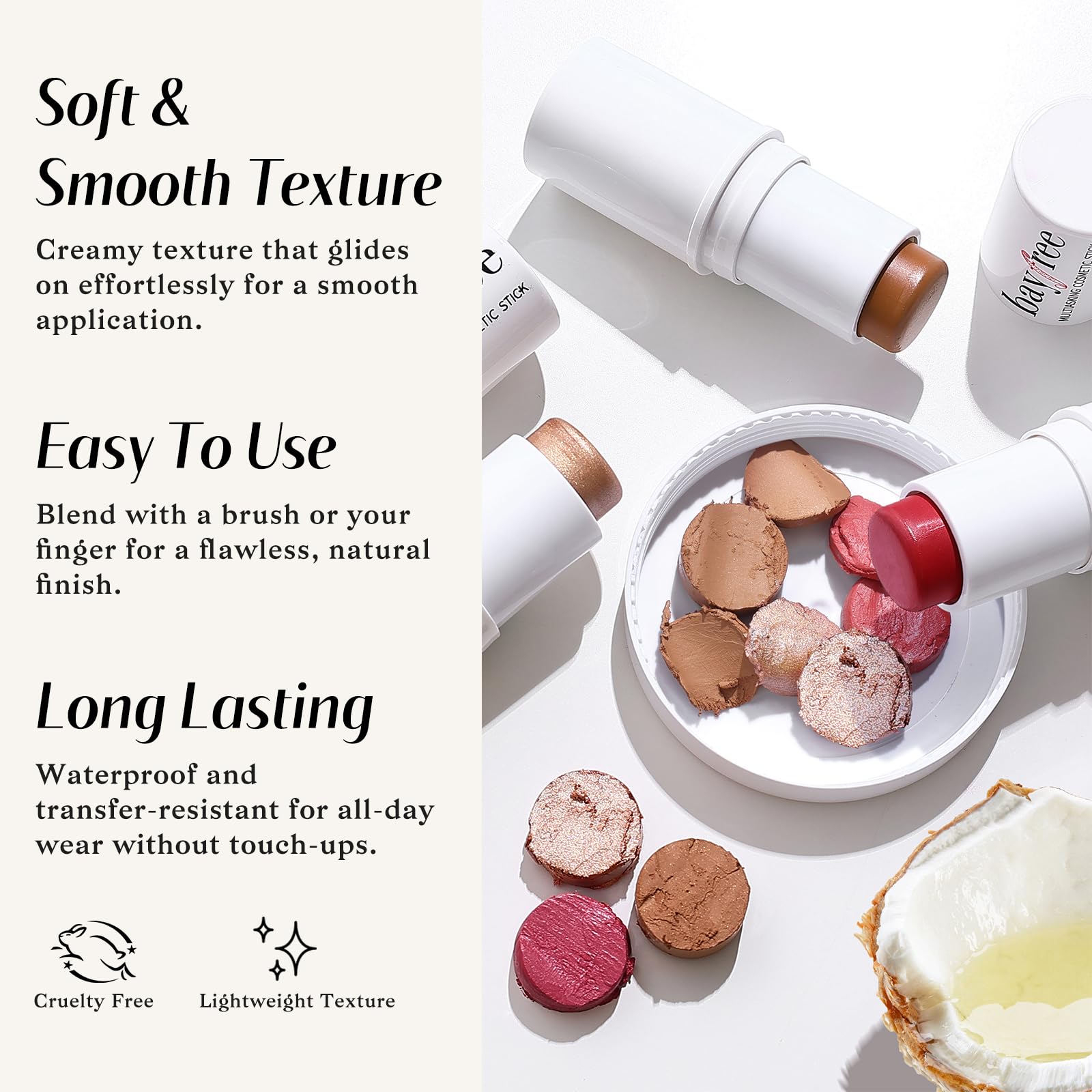 KIMUSE Face Sticks Trio, Cream Blush Stick & Highlighter Stick & Contour Stick for Sculpt the Cheeks, Long Lasting Cream Contour Stick Trio for Face Makeup, with Brush - dailyvitalstore