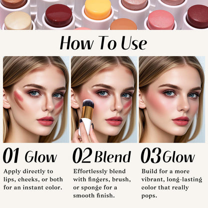 KIMUSE Face Sticks Trio, Cream Blush Stick & Highlighter Stick & Contour Stick for Sculpt the Cheeks, Long Lasting Cream Contour Stick Trio for Face Makeup, with Brush - dailyvitalstore