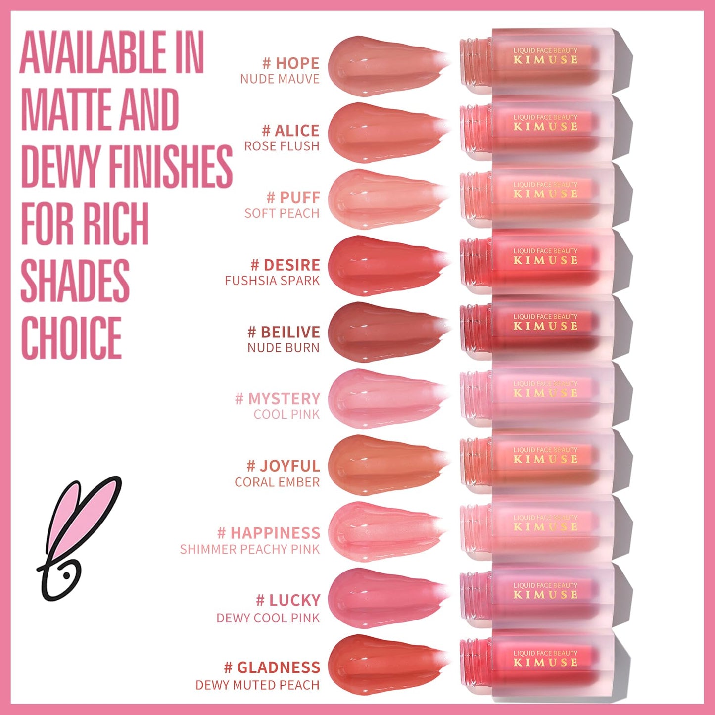 KIMUSE Liquid Blush, Long-Wearing Pigmented Soft Cream Face Blush, Waterproof, Smudge Proof, Dewy Finish - dailyvitalstore