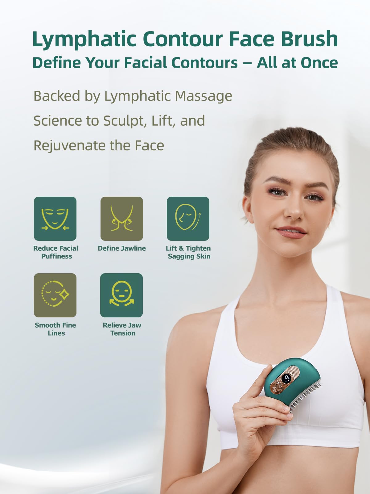Kinbana Lymphatic Contour Face Brush – Face Massager for Lymphatic Drainage, Double Chin Reducer, and Facial Sculpting – Gentle Vibrating Lymphatic Drainage Tool for Jawline & Puffiness (Green) - dailyvitalstore