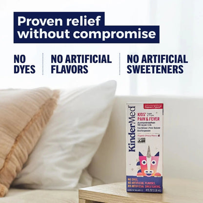 KinderMed Kids' Pain & Fever Medicine, for Ages 2-11 Years, No Dyes, No Artificial Flavors, No Artificial Sweeteners, Vegan, Non-GMO, Gluten Free, Organic Cherry Flavor, Two Pack, 2 x 4 fl. oz - dailyvitalstore