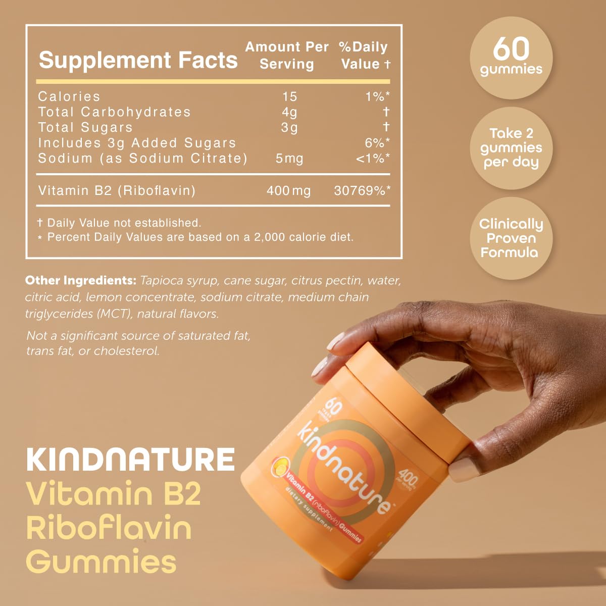kindnature Vitamin B2 Gummies - Riboflavin 400mg Supplement for Kids & Adults - Non-GMO, Soy & Gluten-Free, Vegan Chewable Gummies (30 Day Supply) (2) - dailyvitalstore