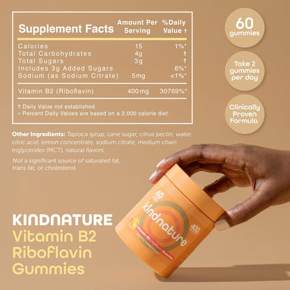 kindnature Vitamin B2 Gummies - Riboflavin 400mg Supplement for Kids & Adults - Non-GMO, Soy & Gluten-Free, Vegan Chewable Gummies (30 Day Supply) (2) - dailyvitalstore