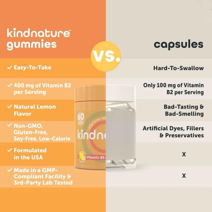 kindnature Vitamin B2 Gummies - Riboflavin 400mg Supplement for Kids & Adults - Non-GMO, Soy & Gluten-Free, Vegan Chewable Gummies (30 Day Supply) (2) - dailyvitalstore