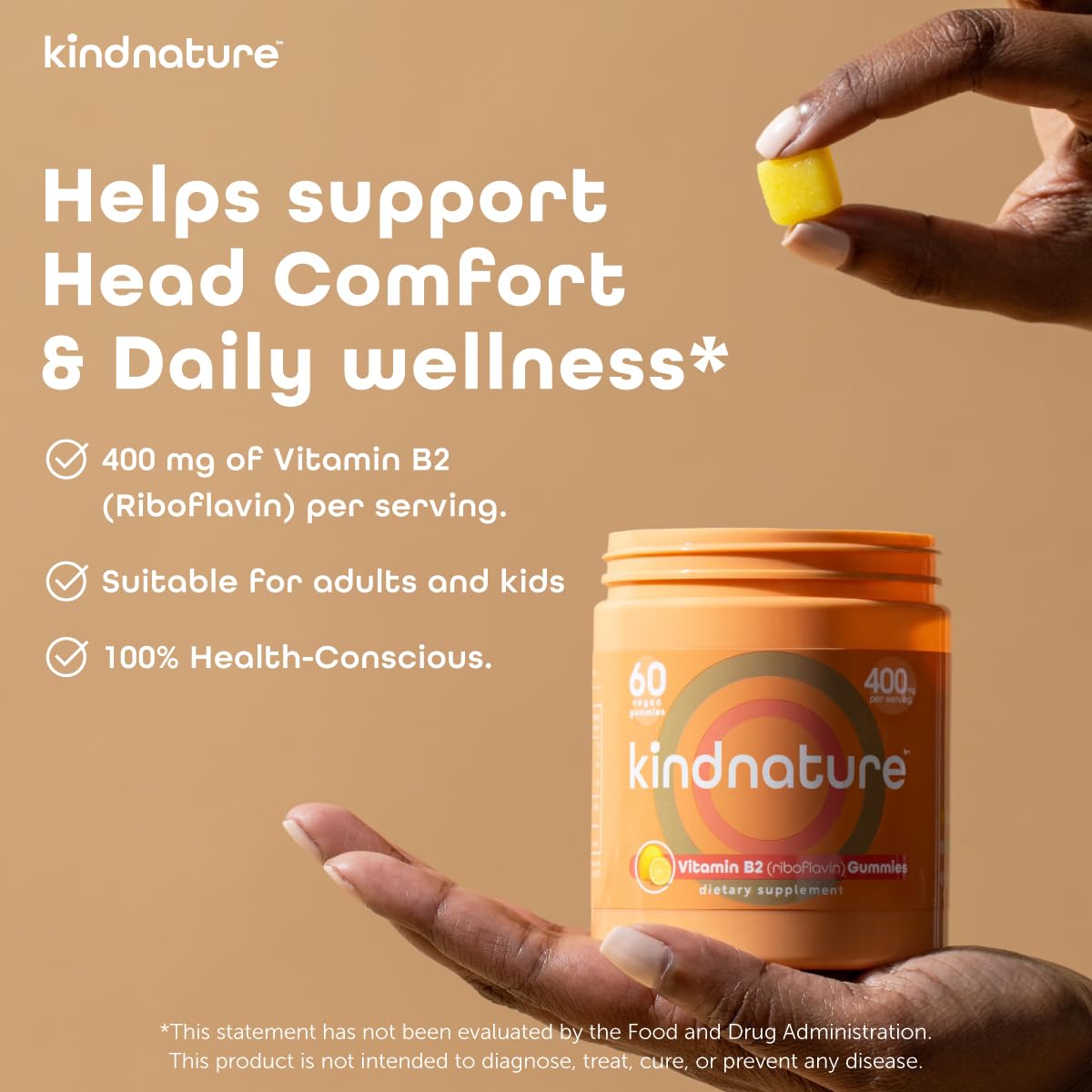 kindnature Vitamin B2 Gummies - Riboflavin 400mg Supplement for Kids & Adults - Non-GMO, Soy & Gluten-Free, Vegan Chewable Gummies (30 Day Supply) (2) - dailyvitalstore