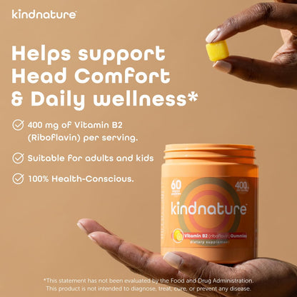 kindnature Vitamin B2 Gummies - Riboflavin 400mg Supplement for Kids & Adults - Non-GMO, Soy & Gluten-Free, Vegan Chewable Gummies (30 Day Supply) (2) - dailyvitalstore