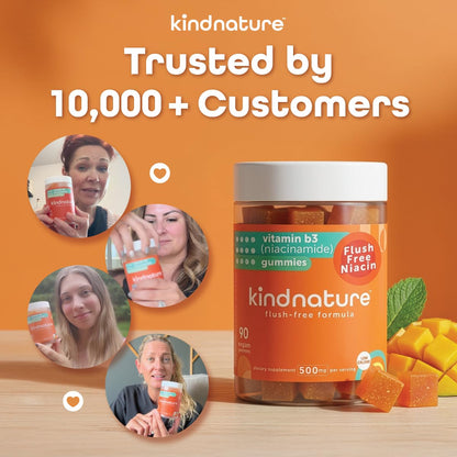 kindnature Vitamin B3 Niacinamide Gummies 500mg – Flush-Free Niacin Supplement – Supports Skin, Energy & Nervous System Wellness – Vegan, Non-GMO - dailyvitalstore