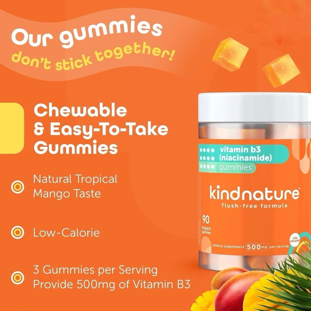 kindnature Vitamin B3 Niacinamide Gummies 500mg – Flush-Free Niacin Supplement – Supports Skin, Energy & Nervous System Wellness – Vegan, Non-GMO - dailyvitalstore