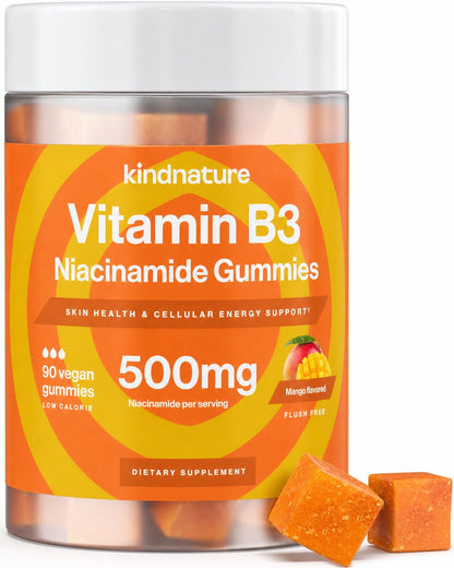kindnature Vitamin B3 Niacinamide Gummies 500mg – Flush-Free Niacin Supplement – Supports Skin, Energy & Nervous System Wellness – Vegan, Non-GMO - dailyvitalstore