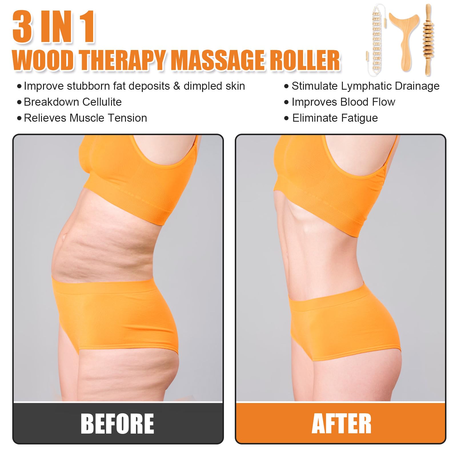 KintKita 3 in 1 Wood Therapy Massage Tool,Wooden Lymphatic Drainage Massager Maderoterapia Kit Professional Body Cellulite Massager for Body Sculpting,Contouring,Relief Muscle,Anti-Cellulite - dailyvitalstore