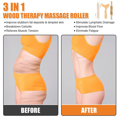 KintKita 3 in 1 Wood Therapy Massage Tool,Wooden Lymphatic Drainage Massager Maderoterapia Kit Professional Body Cellulite Massager for Body Sculpting,Contouring,Relief Muscle,Anti-Cellulite - dailyvitalstore