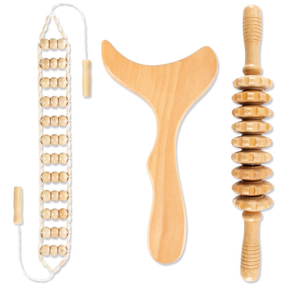 KintKita 3 in 1 Wood Therapy Massage Tool,Wooden Lymphatic Drainage Massager Maderoterapia Kit Professional Body Cellulite Massager for Body Sculpting,Contouring,Relief Muscle,Anti-Cellulite - dailyvitalstore