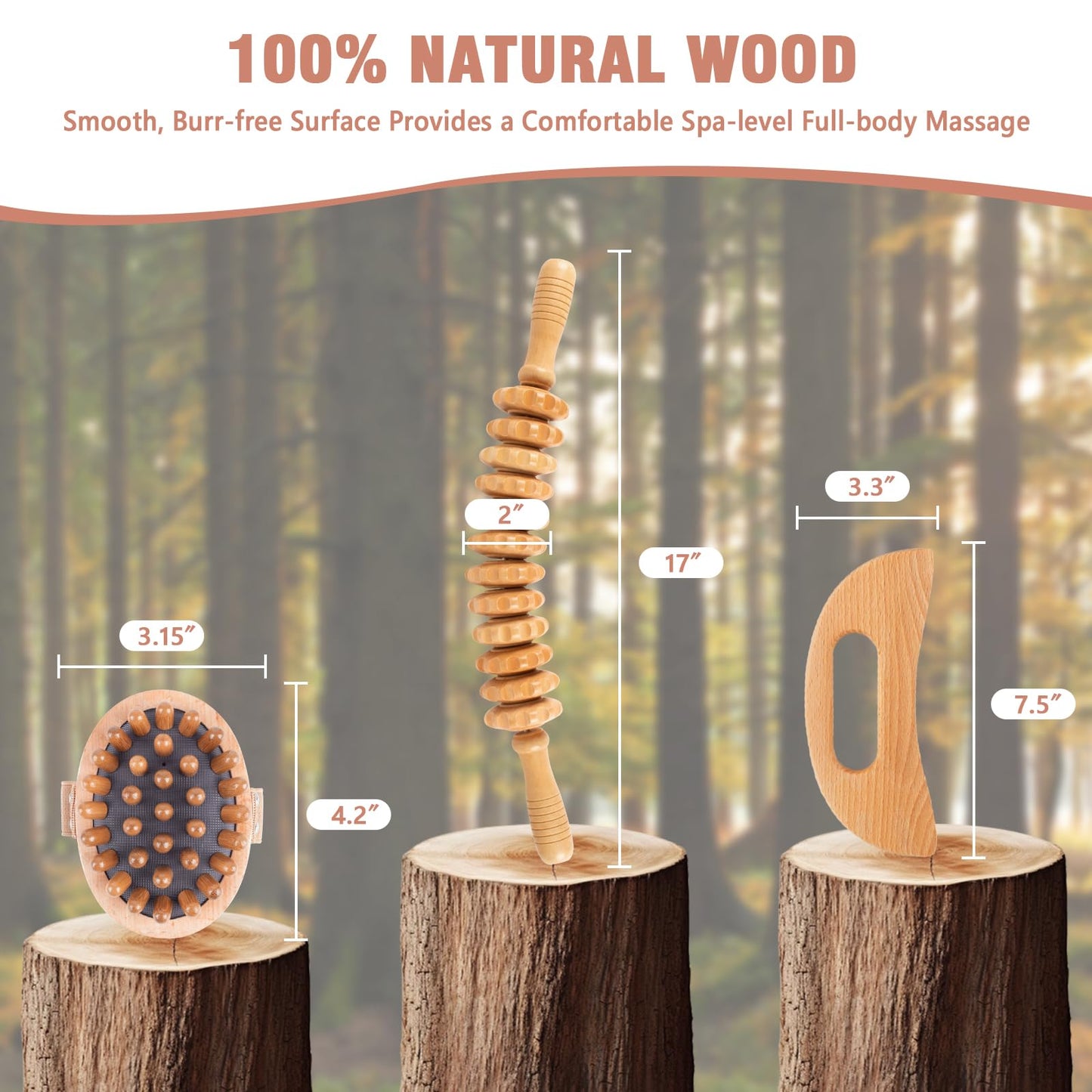 KintKita Wood Therapy Massage Tools 3 in 1,Wooden Lymphatic Drainage Massager, Body Sculpting Tools Cellulite Massager for Maderoterapia, Body Contouring, Relief Muscle, Anti-Cellulite - dailyvitalstore
