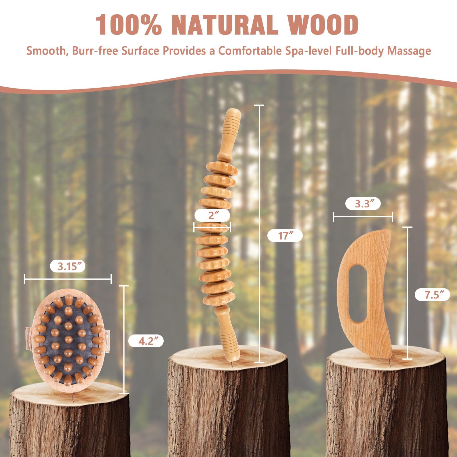 KintKita Wood Therapy Massage Tools 3 in 1,Wooden Lymphatic Drainage Massager, Body Sculpting Tools Cellulite Massager for Maderoterapia, Body Contouring, Relief Muscle, Anti-Cellulite - dailyvitalstore