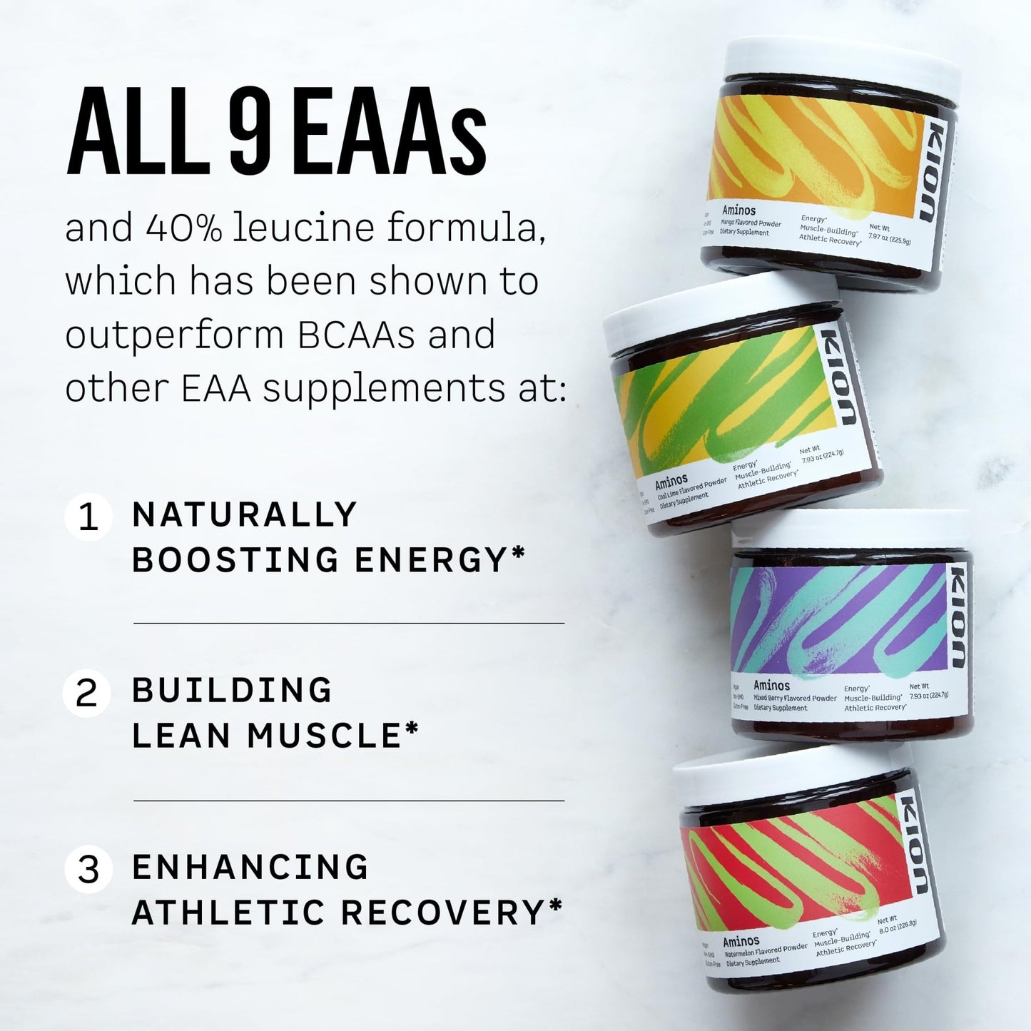 Kion Aminos - Essential Amino Acids Supplement, Essential Amino Acids Powder for Muscle Recovery, BCAA EAA No Caffeine, Amino Acid Powder, Essential Amino Energy - 30 Servings, Mixed Berry - dailyvitalstore