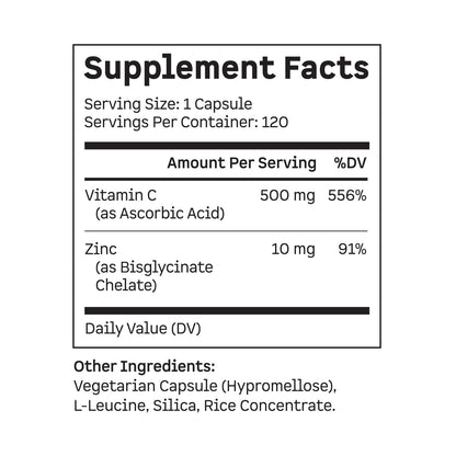 Kion Immune - Immune Support Supplement - Vitamin C Supplement - Vitamin C and Zinc for Everyday Wellness - 500 mg Vitamin C (Ascorbic Acid) and 10 mg Zinc - 120 Servings - dailyvitalstore