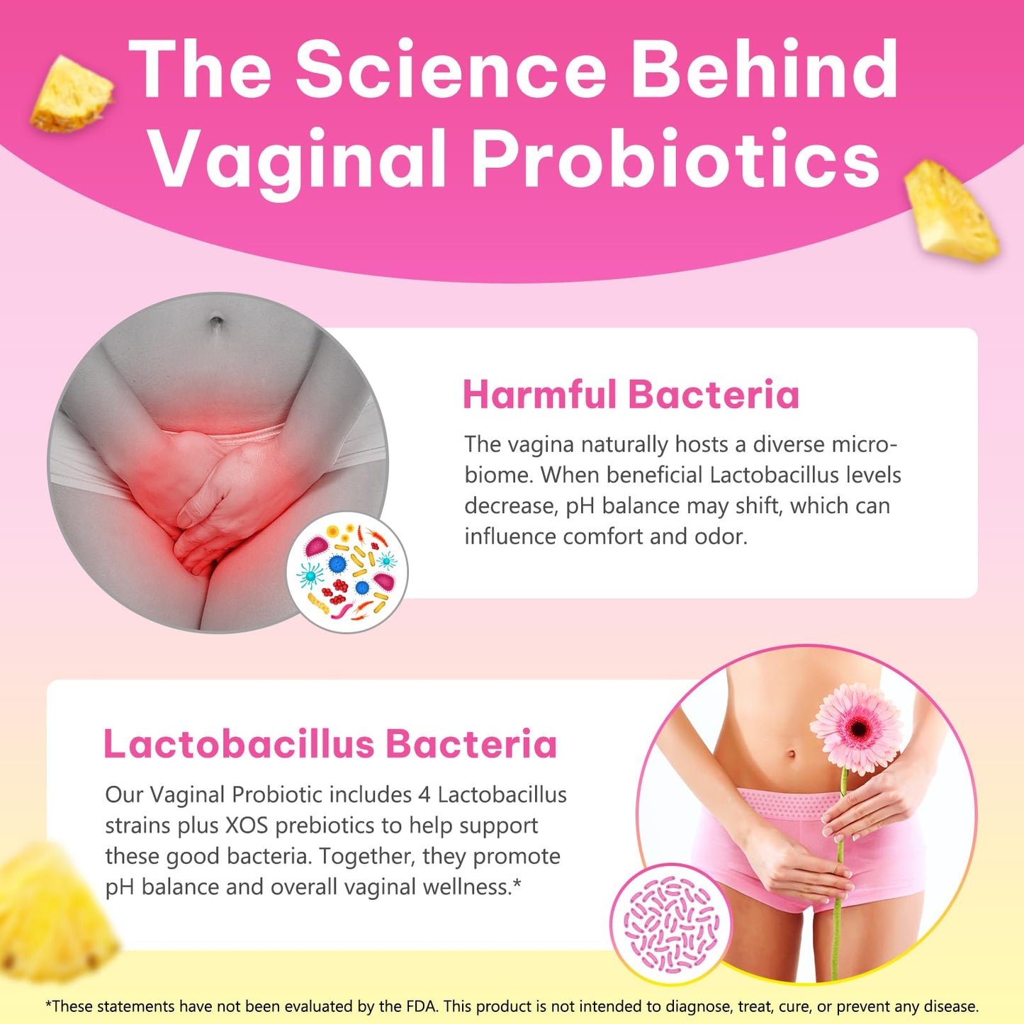 KITNOBLIS Feminine Probiotic Gummies with Slippery Elm- Pineapple Gummies for Women pH Balance, Gut Health & Immune Supports | with Prebiotics & Lactobacillus Blend (60 Gummies) - dailyvitalstore