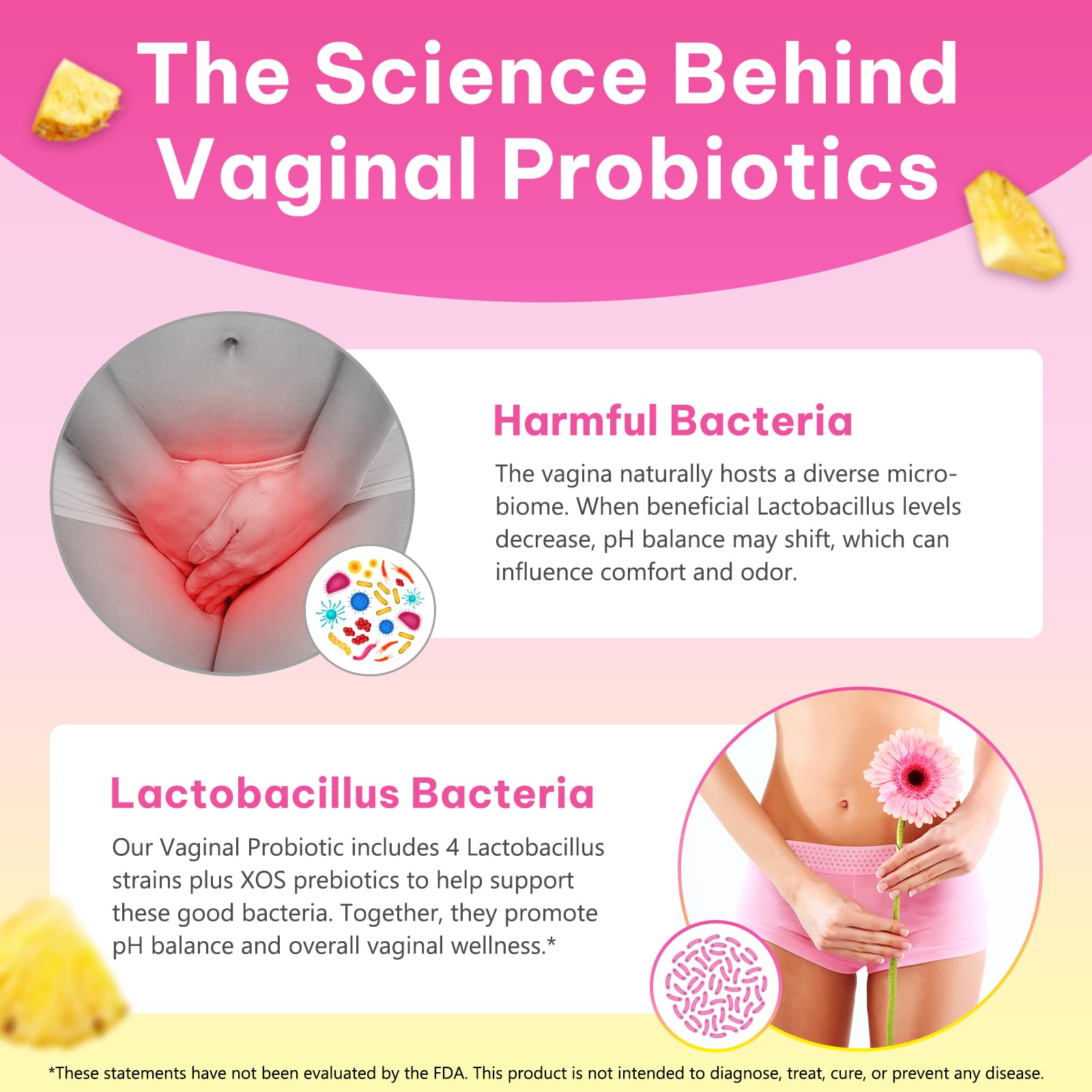 KITNOBLIS Feminine Probiotic Gummies with Slippery Elm- Pineapple Gummies for Women pH Balance, Gut Health & Immune Supports | with Prebiotics & Lactobacillus Blend (60 Gummies) - dailyvitalstore