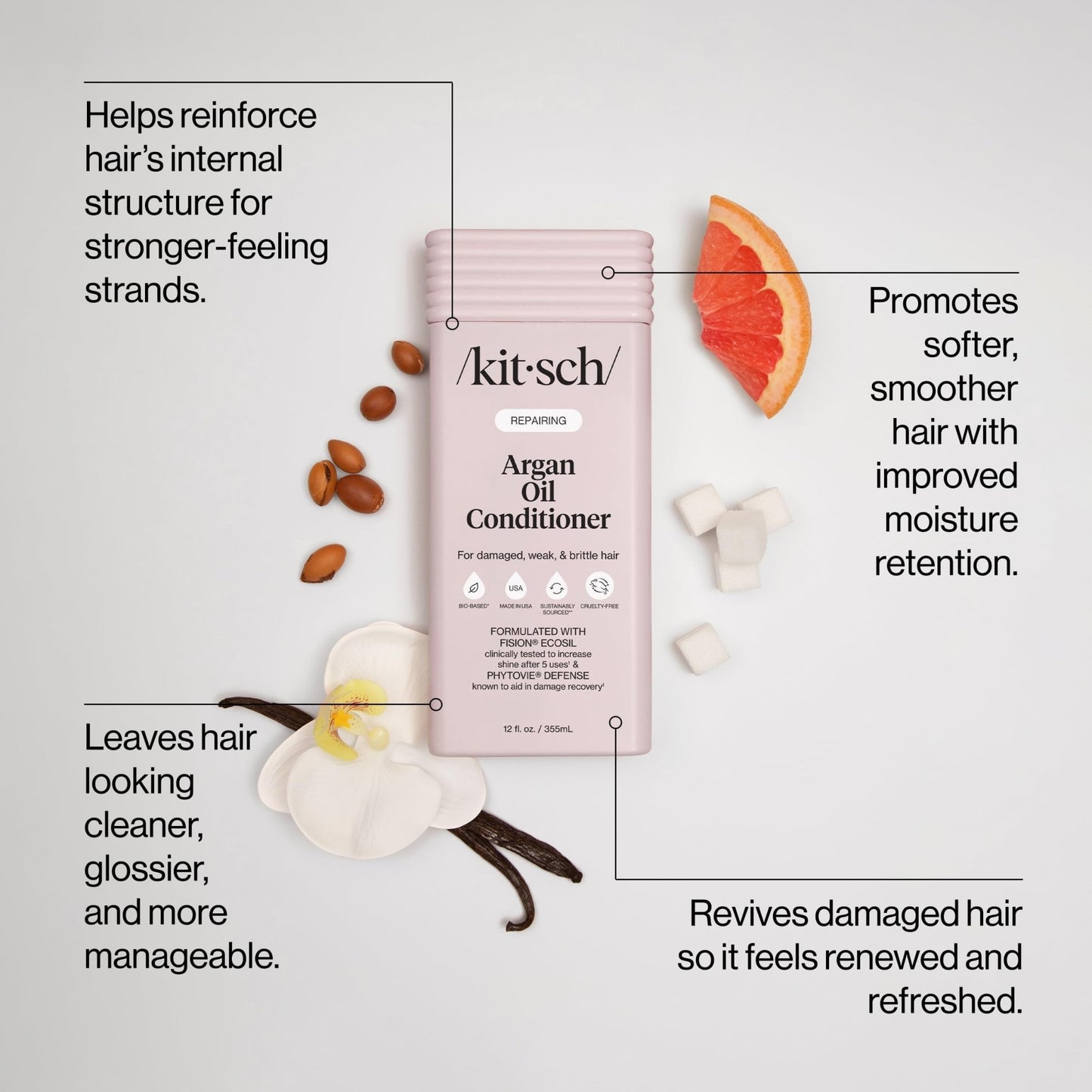 Kitsch Repairing Argan Oil Liquid Conditioner for Women & Men – Argan Oil for Hair, For Shine, Smoothness & Damage Recovery, Hair Repair – Clean, Color-Safe Hair Care - 12.3 oz - dailyvitalstore