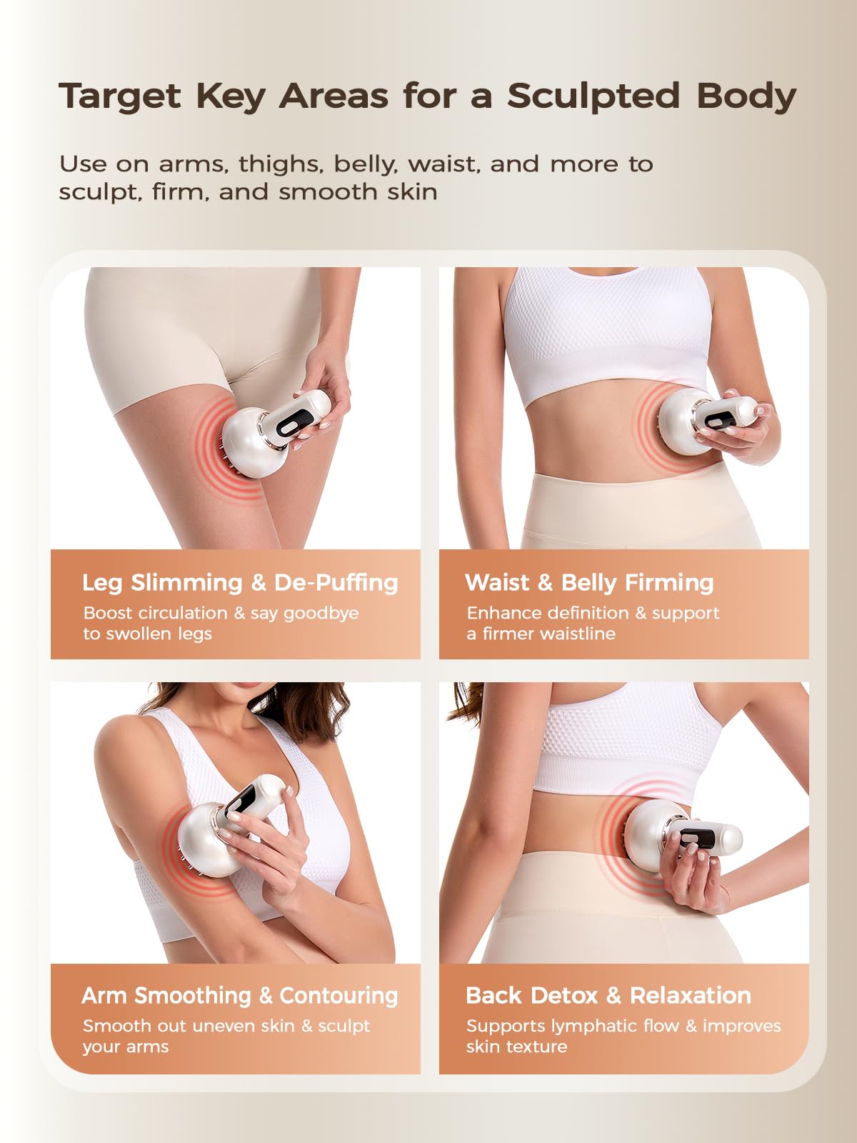 Kitusi Lymphatic Drainage Massager & Anti Cellulite Massage Tool, for Legs, Arms & Belly, Body,Helps Reduce Stretch Marks & Cellulite,with Microcurrent, Light Heat & Vibration - dailyvitalstore