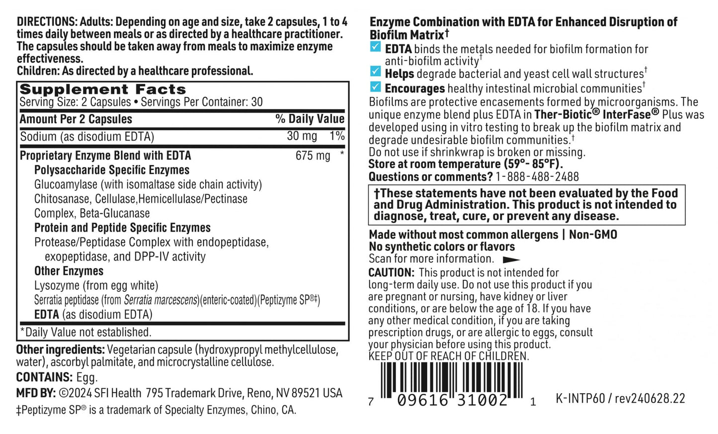 Klaire Labs SFI Health Interfase Plus - Enzyme Combination to Disrupt Biofilm Matrix + EDTA - Gastrointestinal System, Gut Flora - dailyvitalstore