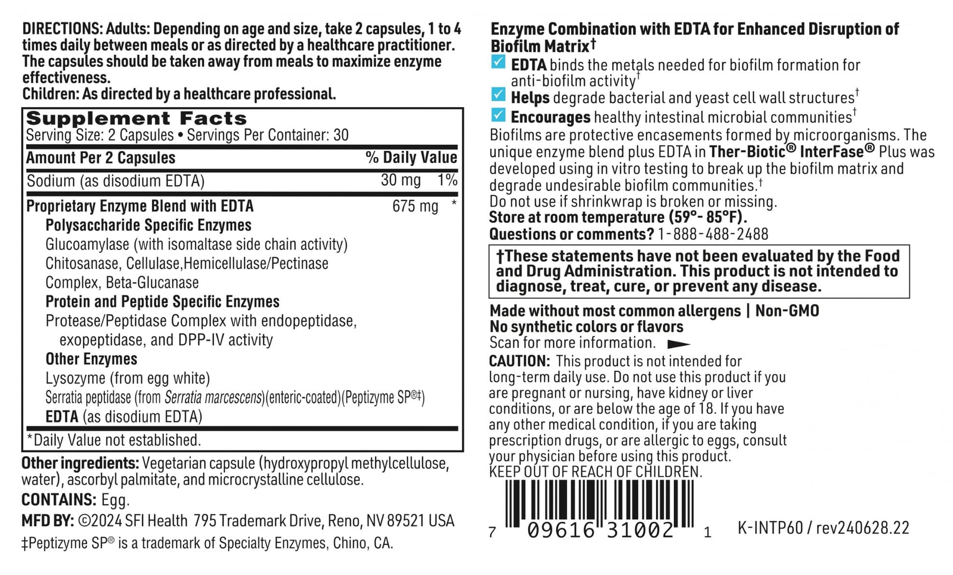 Klaire Labs SFI Health Interfase Plus - Enzyme Combination to Disrupt Biofilm Matrix + EDTA - Gastrointestinal System, Gut Flora - dailyvitalstore