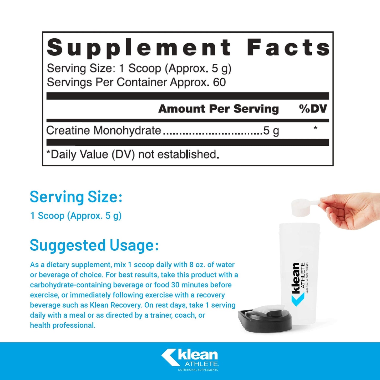 Klean Athlete Klean Creatine - Supports Muscle Strength, Performance & Recovery from Strenuous Exercise* - NSF Certified for Sport - 11.1 Ounces - Unflavored - dailyvitalstore