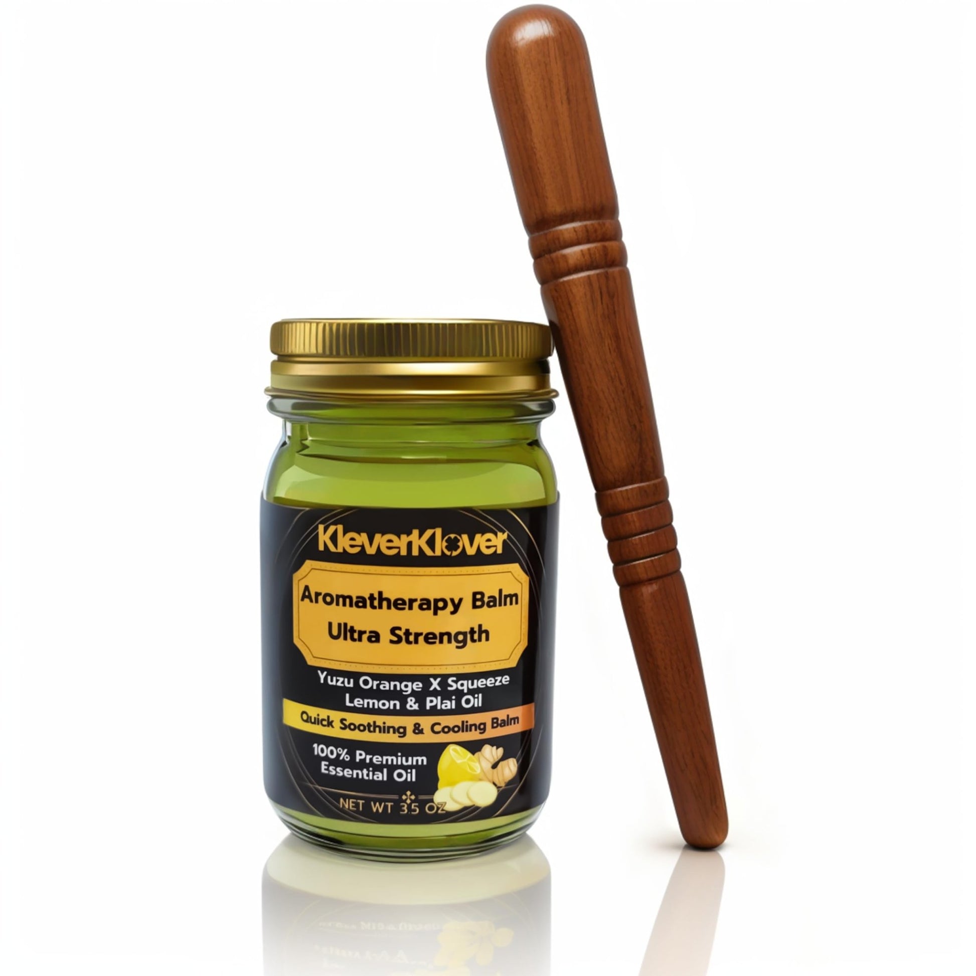 KleverKlover Back and Neck Aromatherapy Balm Ultra Strength for Healing Sore Muscle & Joint After Workout or Yoga - Plai Oil - Preservative Free- Citrus Scent + Free Massage Reflexology Wooden Stick - dailyvitalstore