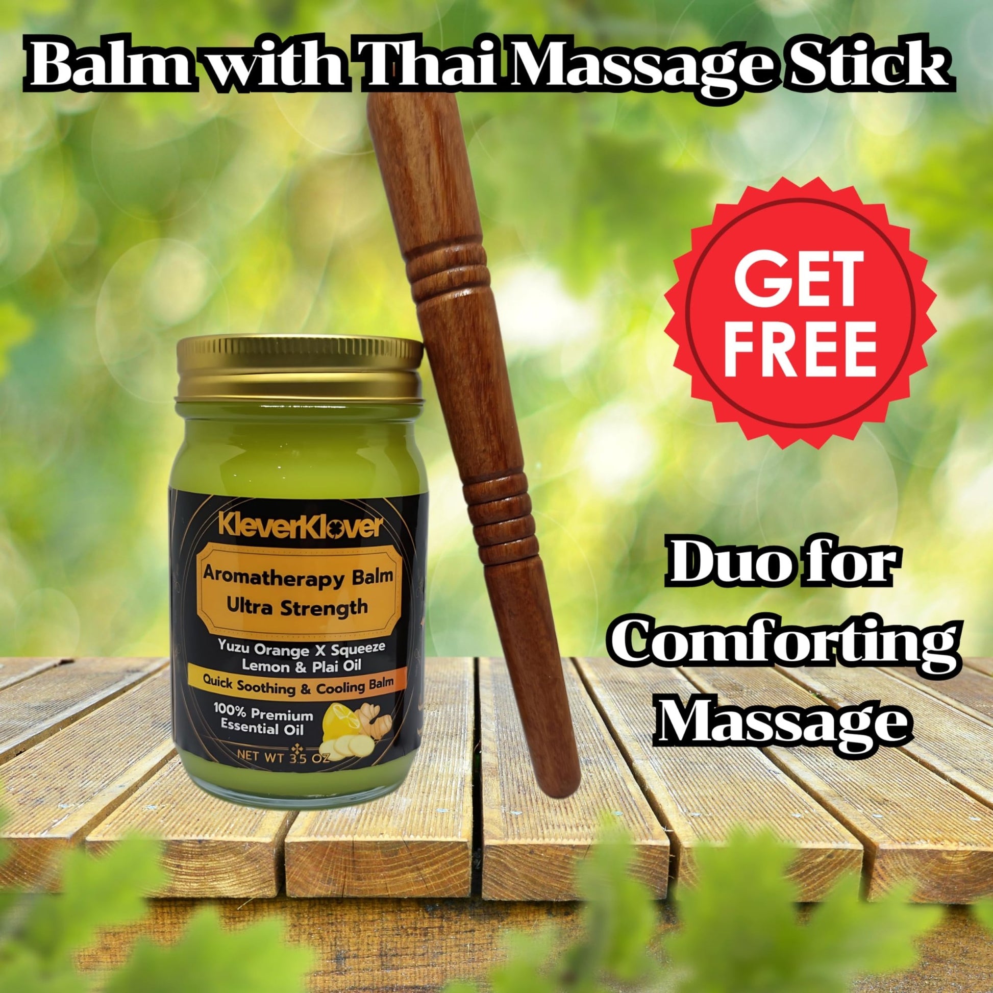 KleverKlover Back and Neck Aromatherapy Balm Ultra Strength for Healing Sore Muscle & Joint After Workout or Yoga - Plai Oil - Preservative Free- Citrus Scent + Free Massage Reflexology Wooden Stick - dailyvitalstore