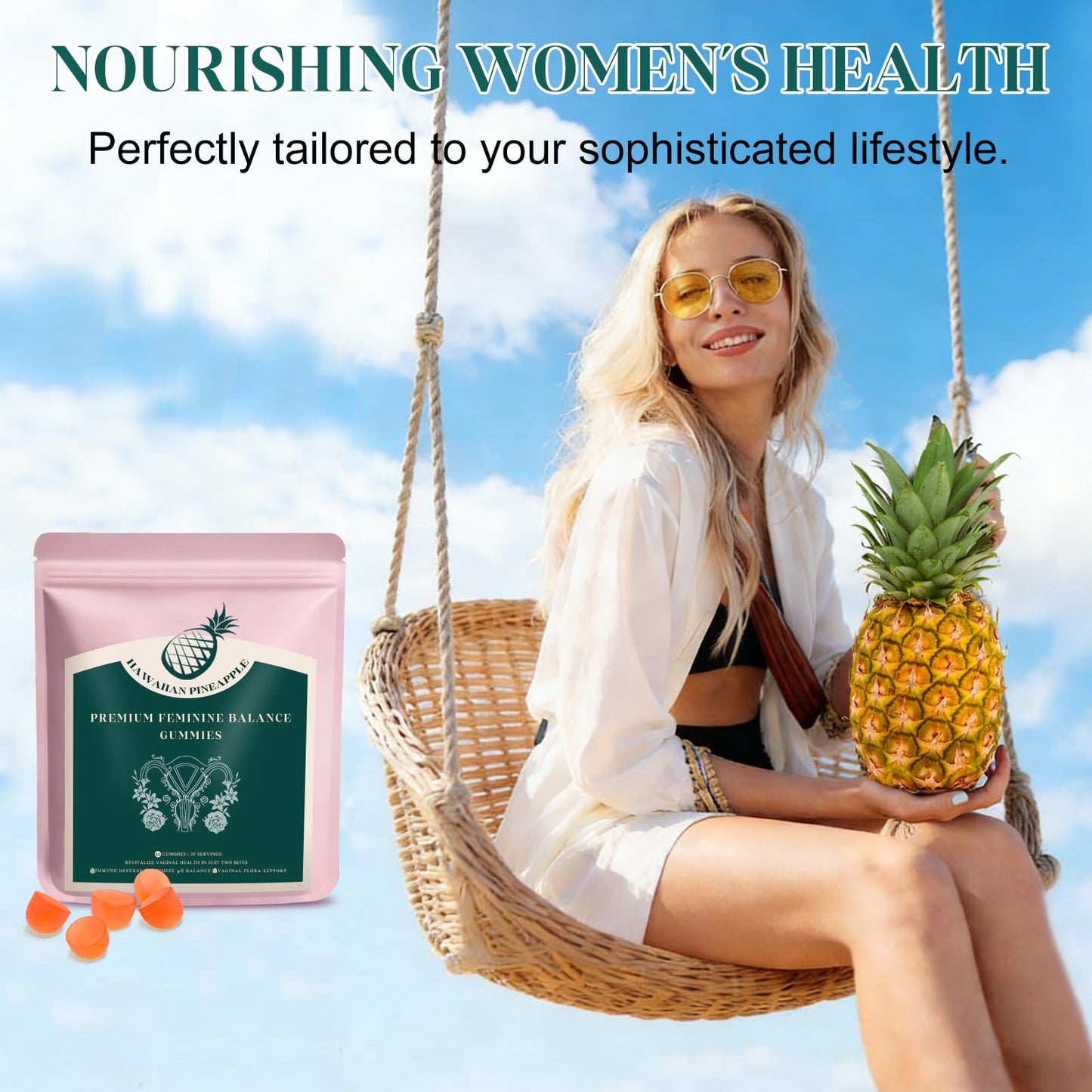 KLKIT Premium Feminine Balance Gummies, Pineapple Vaginal Probiotics for Women, pH Balance Feminine Gummies for Immune Support, Vegan & Gluten Free, 60 Count (30 Servings) - dailyvitalstore