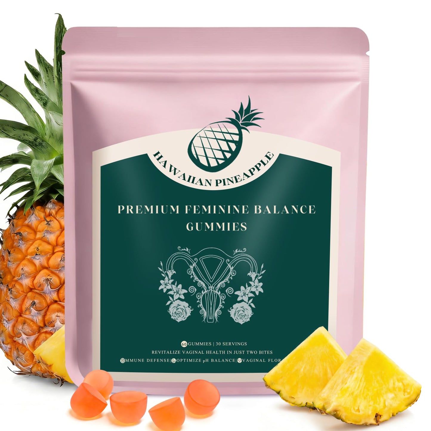 KLKIT Premium Feminine Balance Gummies, Pineapple Vaginal Probiotics for Women, pH Balance Feminine Gummies for Immune Support, Vegan & Gluten Free, 60 Count (30 Servings) - dailyvitalstore