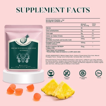 KLKIT Premium Feminine Balance Gummies, Pineapple Vaginal Probiotics for Women, pH Balance Feminine Gummies for Immune Support, Vegan & Gluten Free, 60 Count (30 Servings) - dailyvitalstore